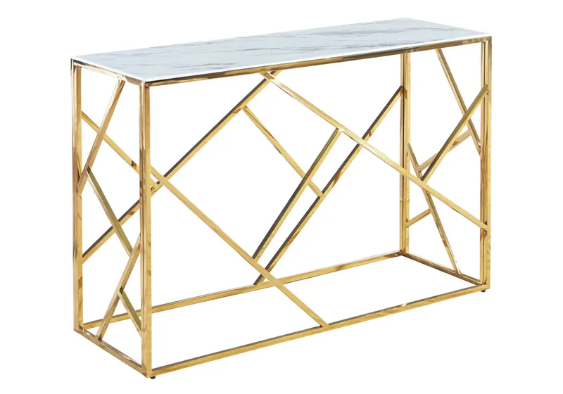 Console design doré marbre blanc - Ilea