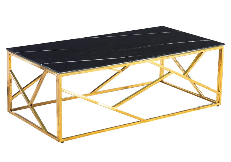 Table basse dorée marbre noir - Ilea