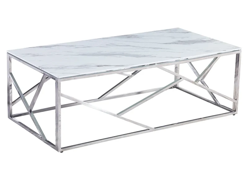 Table basse chrome marbre blanc - Ilea