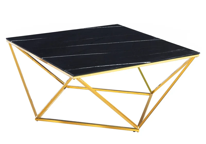 Table basse carré doré marbre noir - Ilea