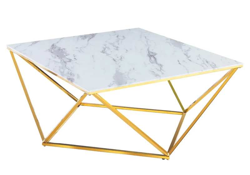 Table basse carré doré marbre blanc - Ilea