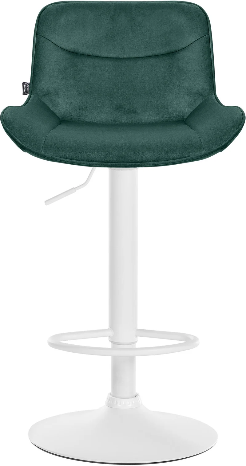 Tabouret de bar x1 pivotant forme ergonomique surpiqûres décoratives en velours vert cadre en métal blanc 10_0006229
