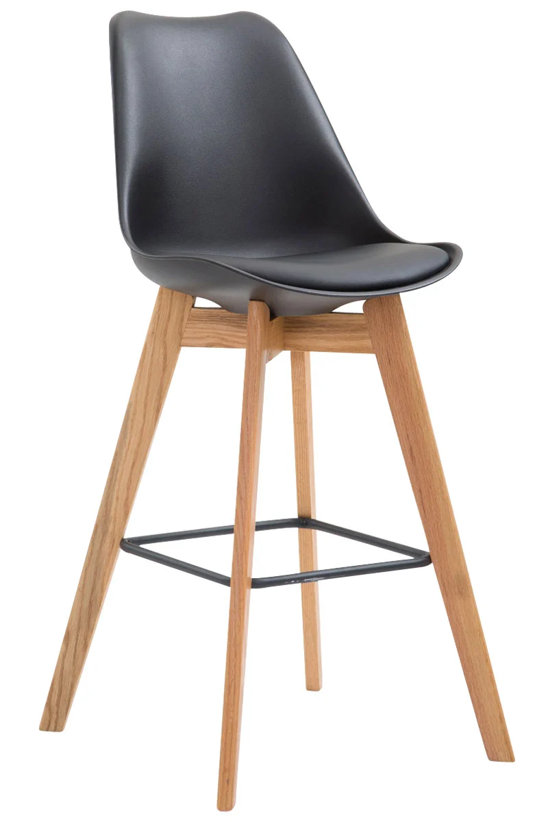 Lot de 2 tabourets de bar style scandinave avec assise en similicuir et plastique noir et structure en bois naturel 10_0006032