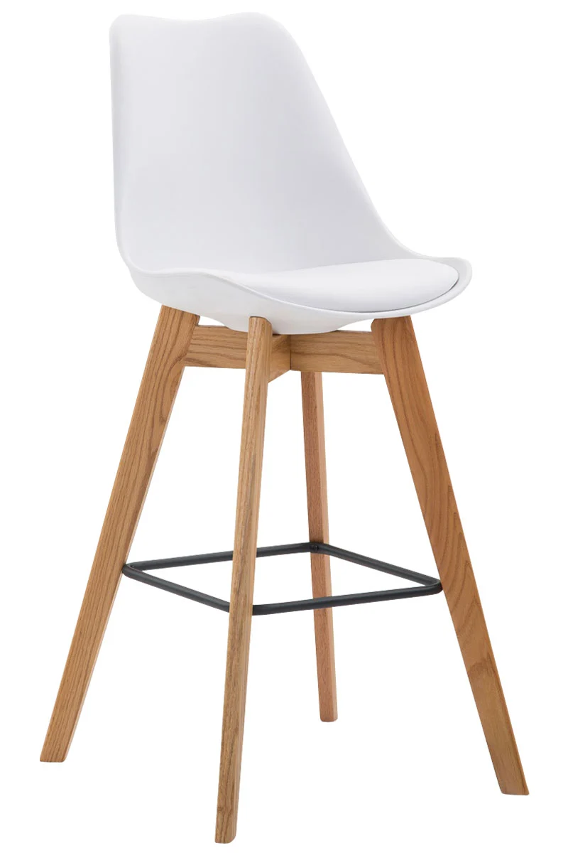 Tabouret de bar x1 style scandinave avec assise en similicuir et plastique blanc et structure en bois naturel 10_0006014