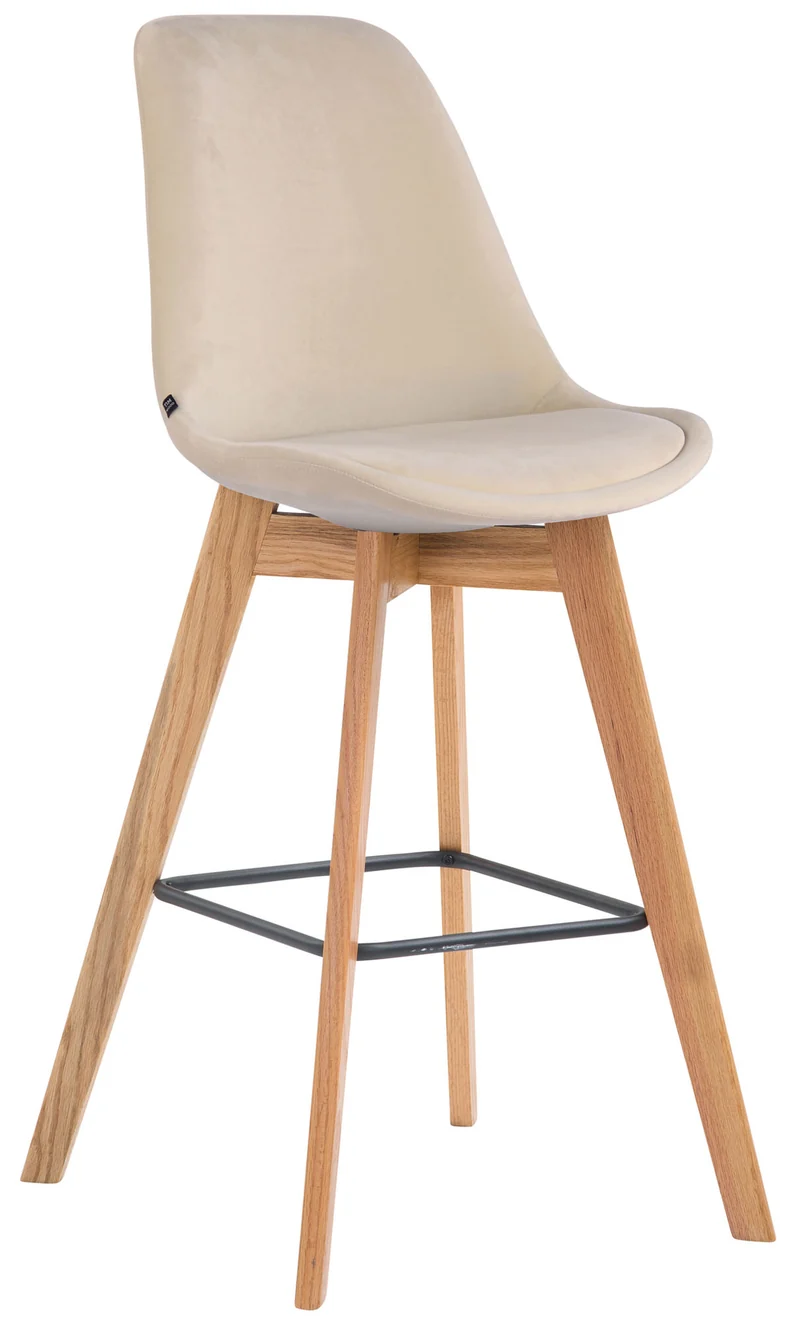 Tabouret de bar x1 style scandinave avec assise en velours crème et structure en bois naturel 10_0005722