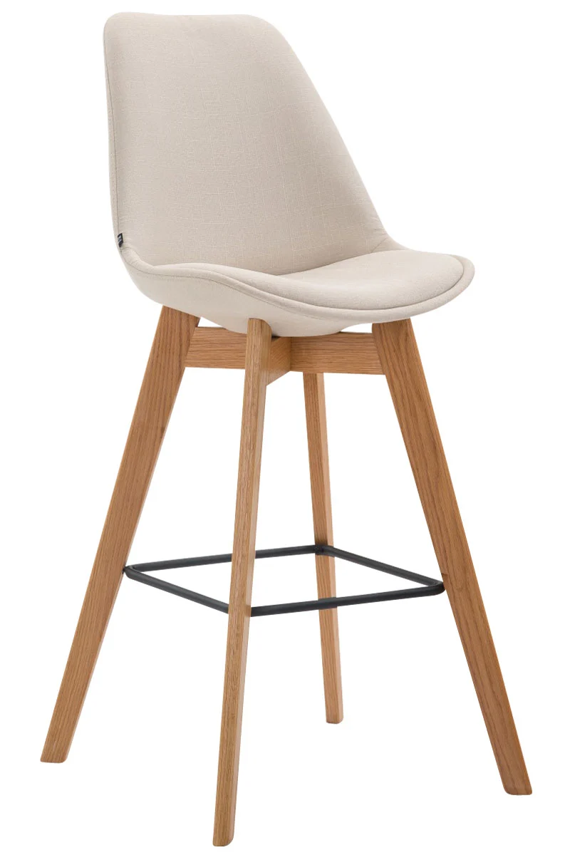 Tabouret de bar x1 style scandinave avec assise en tissu crème et structure en bois naturel 10_0005720