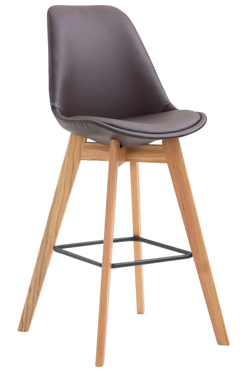Tabouret de bar x1 style scandinave avec assise en similicuir marron et structure en bois naturel 10_0005714