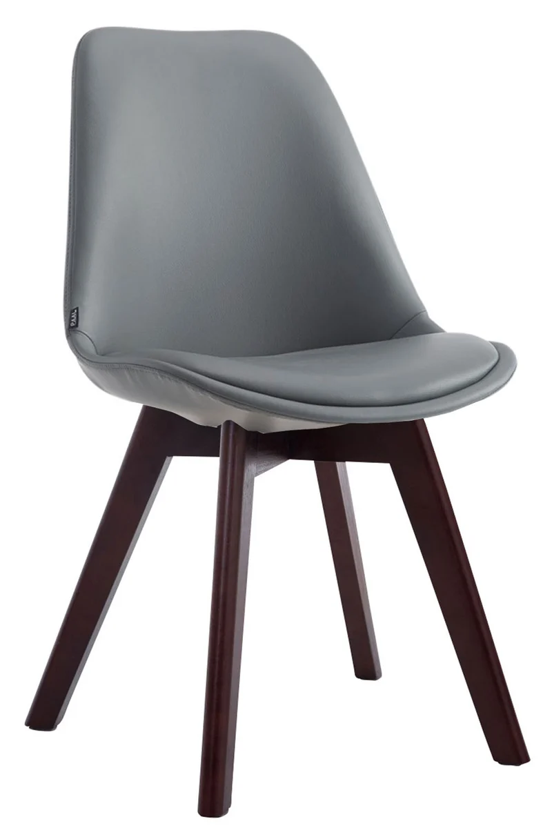 Chaise de salle à manger x1 style scandinave en PVC gris support 4 pieds en bois couleur noyer 10_0003749