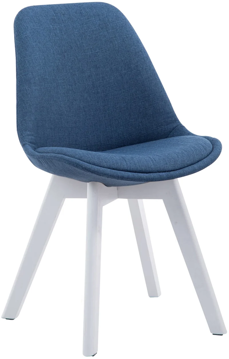 Chaise de salle à manger x1 design scandinave en tissu bleu et piètement à 4 pieds en bois blanc 10_0003311