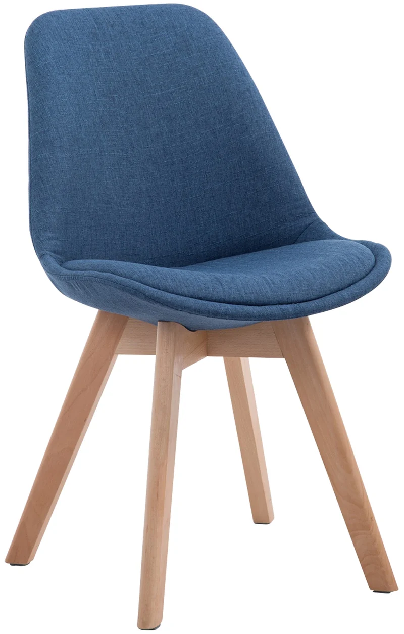 Chaise de salle à manger x1 design scandinave en tissu bleu et piètement à 4 pieds en bois clair 10_0003276