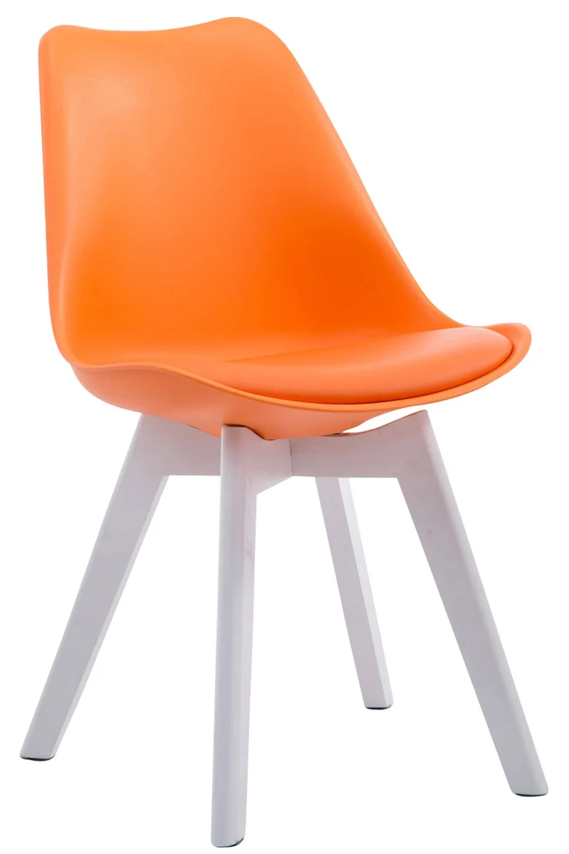 Chaise de salle à manger x1 design scandinave en PVC et plastique orange et piètement à 4 pieds en bois blanc 10_0003308