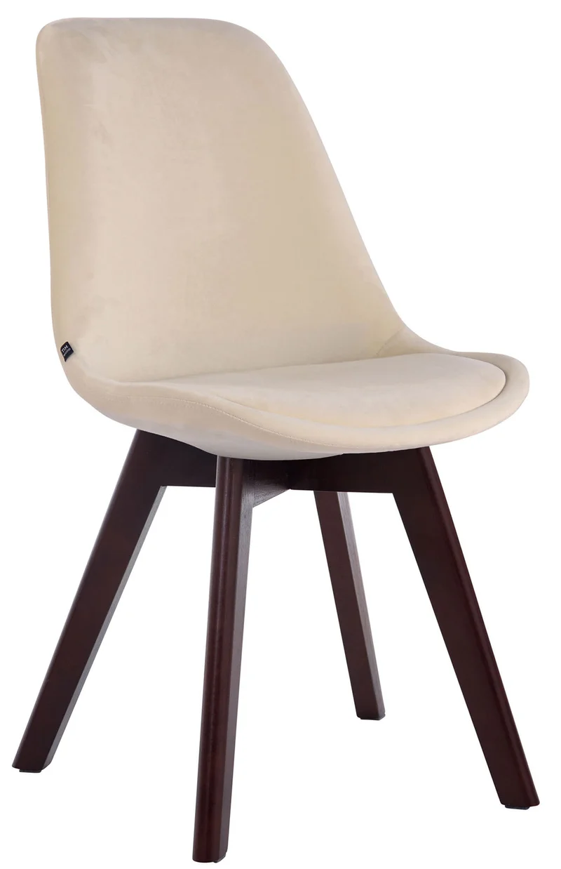 Chaise de salle à manger x1 design scandinave en velours crème et piètement à 4 pieds en bois marron 10_0003284