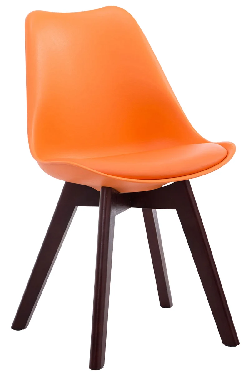 Chaise de salle à manger x1 design scandinave en PVC et plastique orange et piètement à 4 pieds en bois marron 10_0003296