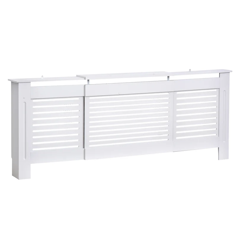 Cache-radiateur extensible en lattes 139-208.5 x 20.5 x 82.5 cm étagère anti-basculement contemporain salon en MDF blanc 21_0001100