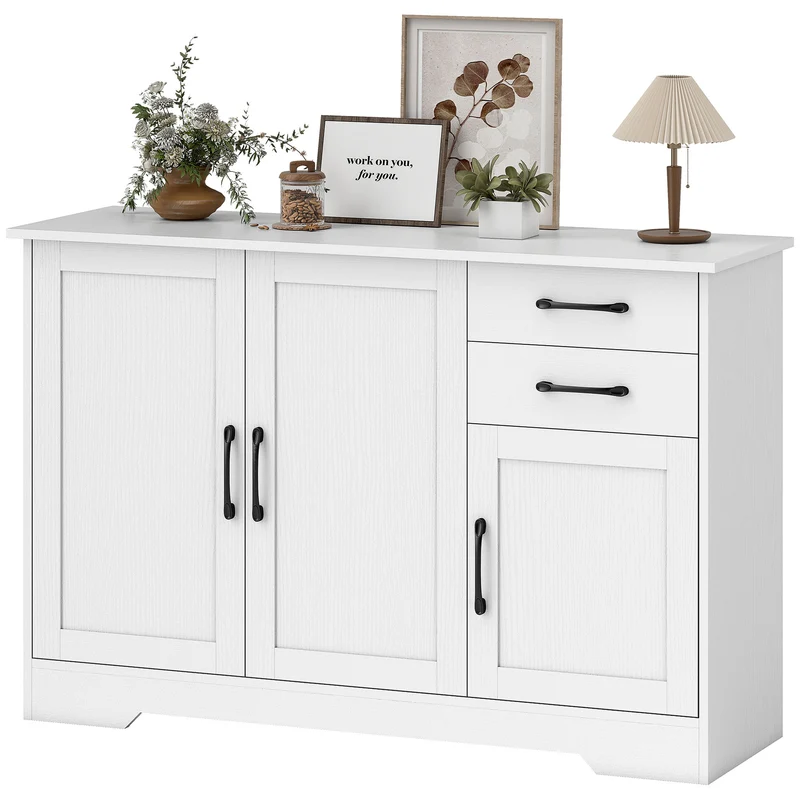 Buffet meuble de rangement 120 x 38 x 79 cm étagères réglables ajustables fermeture douce style moderne épuré en MDF blanc 21_0002984