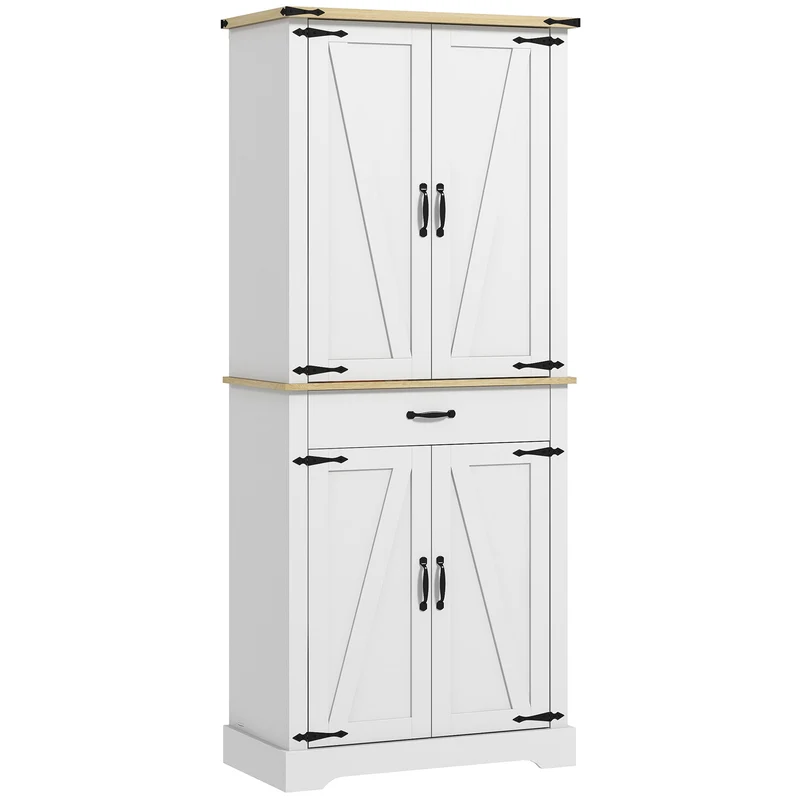 Armoire de cuisine buffet 76,5 x 40 x 181 cm rangement modulable tiroir coulissant moderne contemporain en MDF blanc 21_0003253