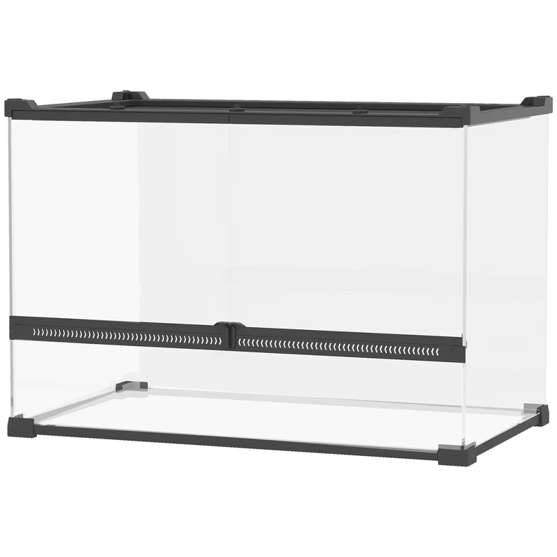 Terrarium pour reptiles panoramique 50 x 30 x 35 cm fermeture sécurisée ventilation design moderne en verre trempé noir 21_0007851