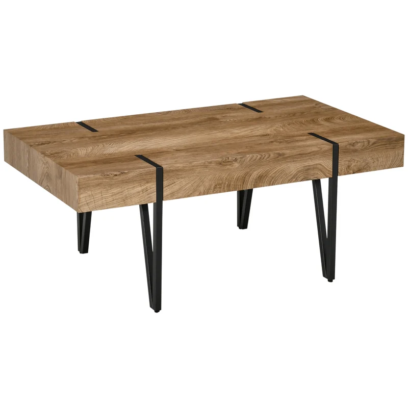 Table basse rectangulaire salon 105 x 60 x 42 cm 3 niches rangement robuste style industriel vintage compact en MDF noir 21_0003040