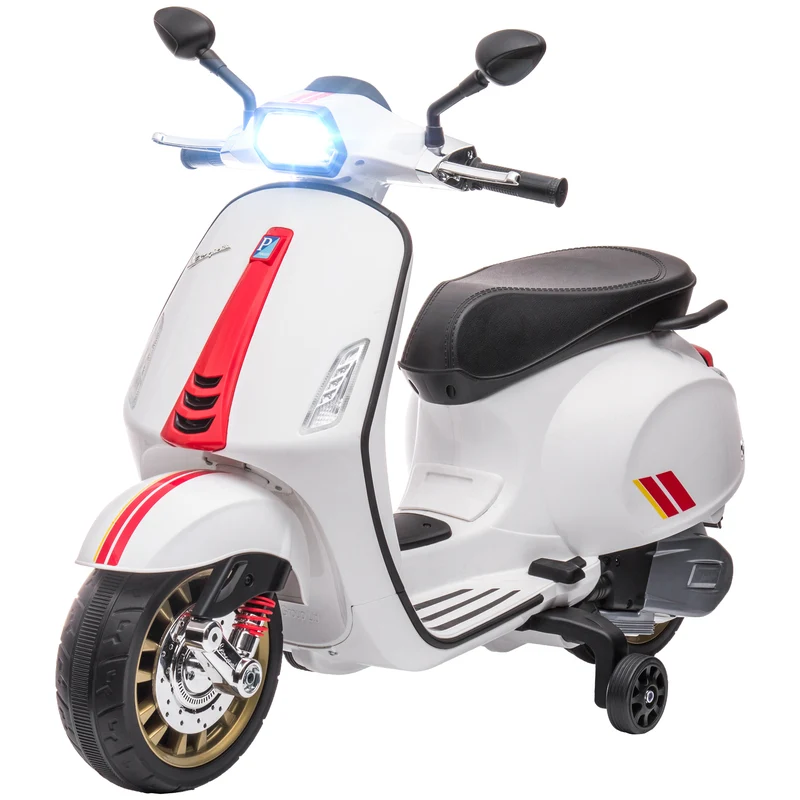 Scooter électrique pour enfant 107 x 47 x 73 cm musique et port usb stabilité assurée design contemporain en PP blanc 21_0000573