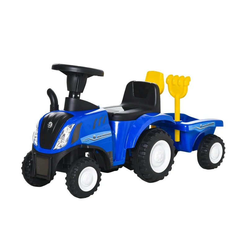 Porteur tracteur enfant 91 x 29 x 44 cm grand coffre amovible avec phares lumineux et klaxon design tendance en PP bleu 21_0000493