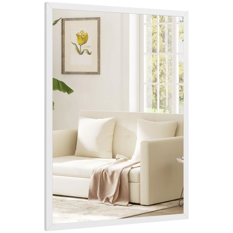Miroir mural rectangulaire 60 x 40 cm illumine et se fixe horizontalement ou verticalement moderne épuré en MDF blanc 21_0001355