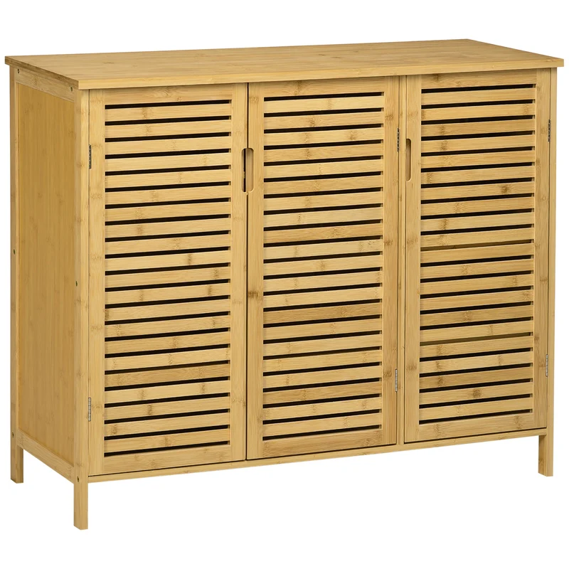 Meuble à chaussures entrée dressing 100 x 35 x 80 cm rangement 16 paires sécurisé naturel épuré en bambou bois naturel 21_0002666
