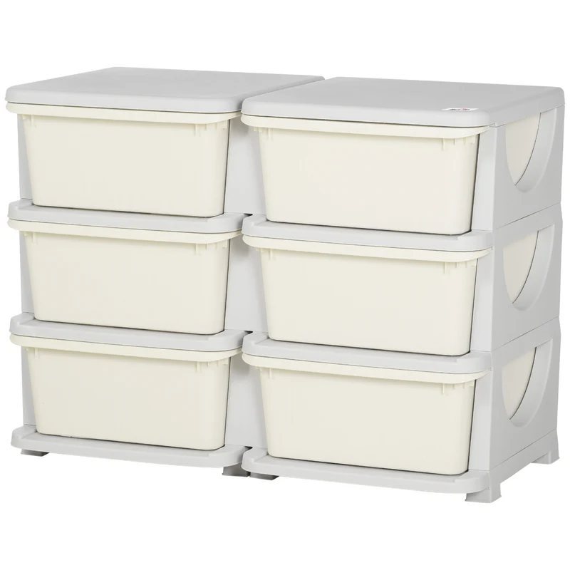 Meuble de rangement pour enfant 3 niveaux 75 x 37 x 56,5 cm 6 tiroirs amovibles bords arrondis moderne épuré en PP crème 21_0000148