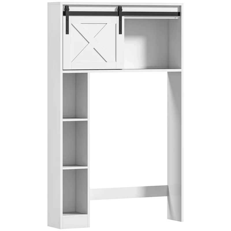 Meuble de rangement au-dessus des toilettes 80 x 17 x 128 cm porte coulissante étagères réglables moderne en MDF blanc 21_0002056