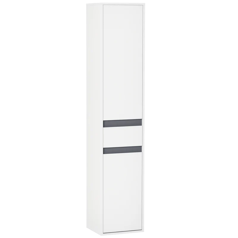 Meuble colonne salle de bain 35 x 31 x 172 cm compact tiroir coulissant contemporain en panneaux de particules blanc 21_0001881