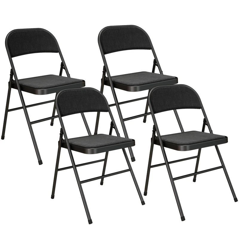 Lot de 4 chaises pliantes salle à manger 45 x 46 x 78 cm assise rembourrée dossier haut moderne épuré en acier noir 21_0002155