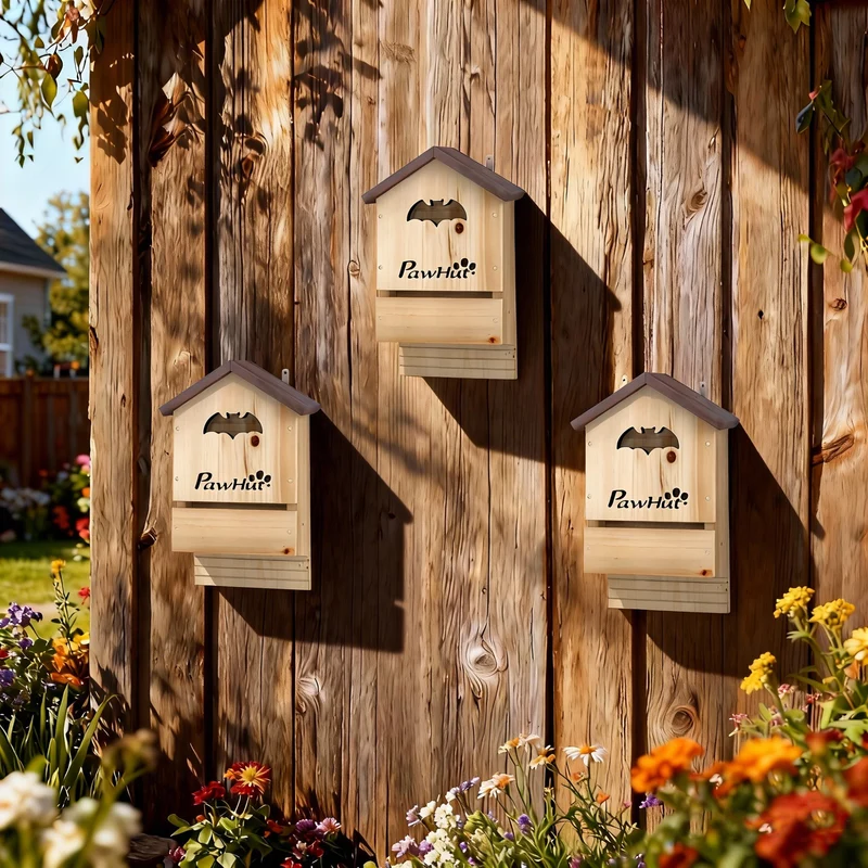 Lot de 3 nichoirs pour chauves-souris jardin 21,5 x 11,5 x 34 cm double chambre attire la faune rustique en bois naturel 21_0008018