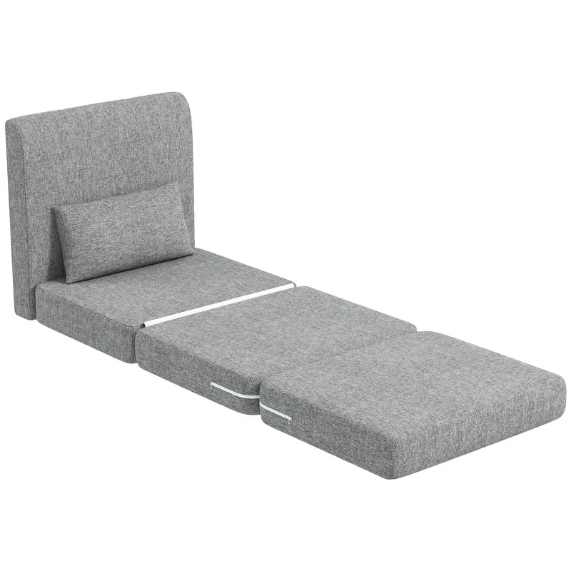 Fauteuil chauffeuse pliant 3 en 1 convertible en lit 80 x 75 x 74 cm assise ergonomique contemporain en polyester gris 21_0003426