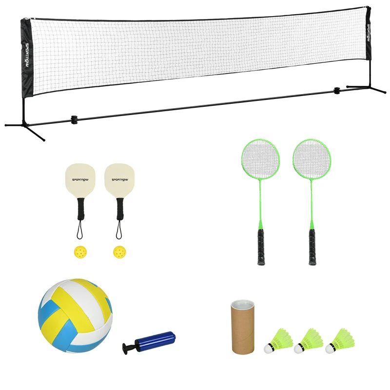Ensemble 3 en 1 extérieur jeux de raquette badminton volley 510 x 103 x 107-155 cm hauteur réglable design en acier noir 21_0006925