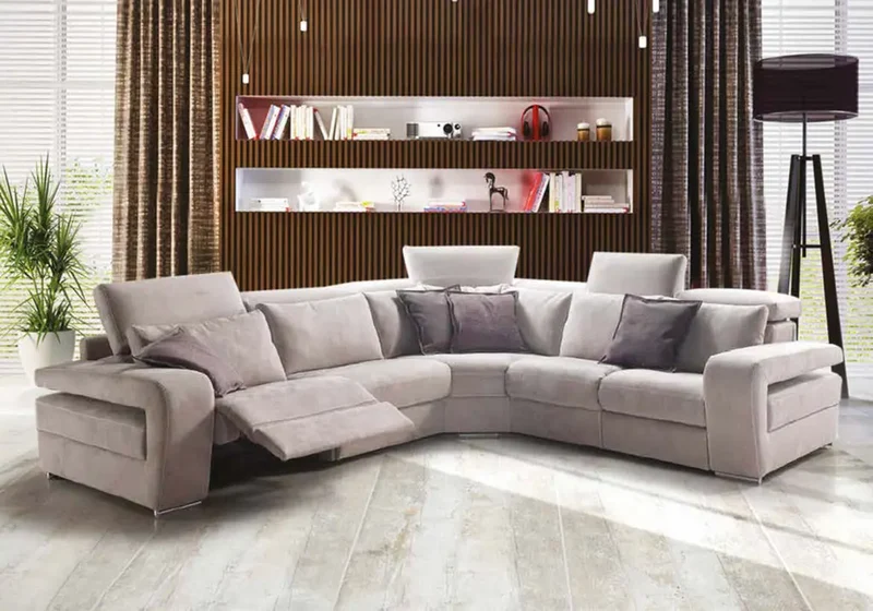 Canapé d’angle relax design tissu taupe – LUZIA