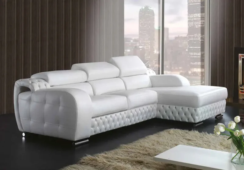 Canapé d’angle relax cuir blanc capitonné - LANA