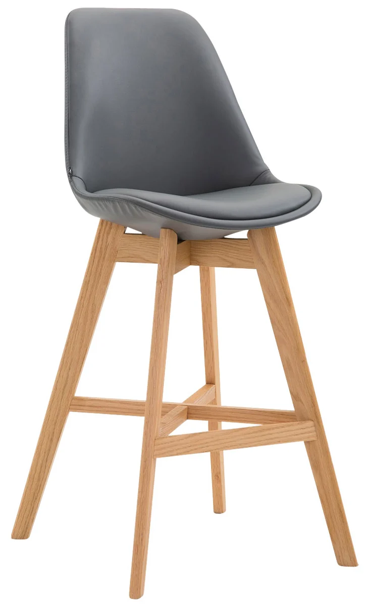 Lot de 2 tabourets de bar scandinaves coque plastique et PVC grise et pieds en bois massif 10_0006368