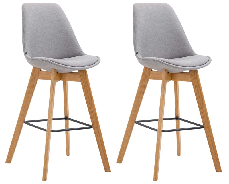 Lot de 2 tabourets de bar style scandinave avec dossier en tissu gris et structure en bois naturel 10_0005578