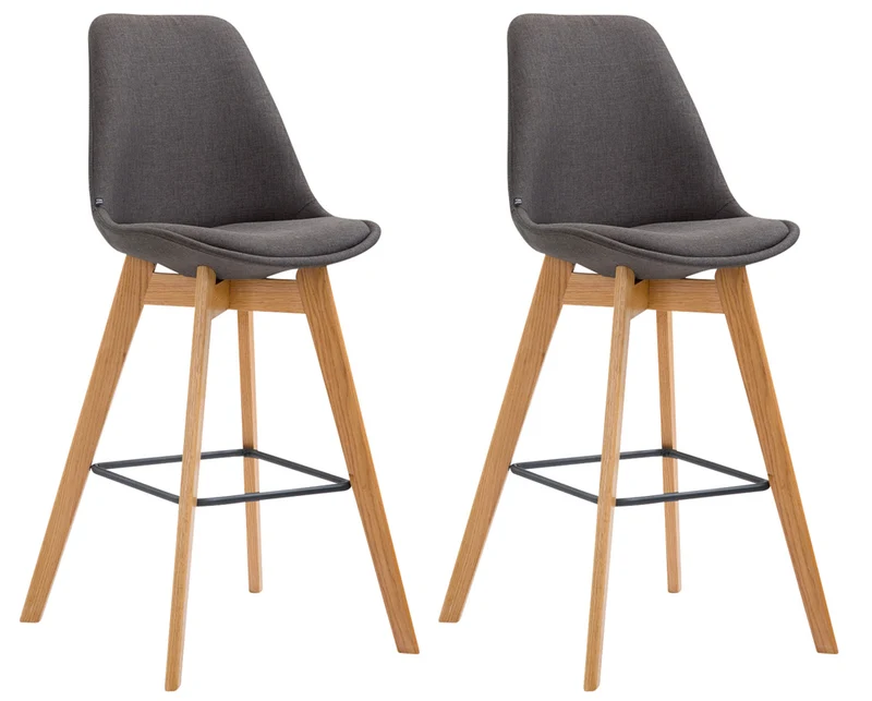 Lot de 2 tabourets de bar style scandinave avec dossier en tissu gris foncé et structure en bois naturel 10_0005577
