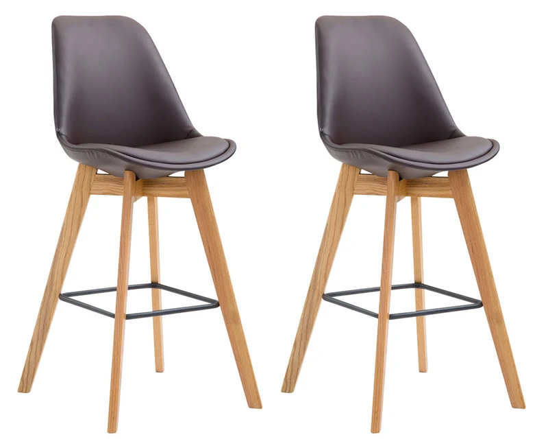 Lot de 2 tabourets de bar style scandinave avec dossier en similicuir marron et structure en bois naturel 10_0005576