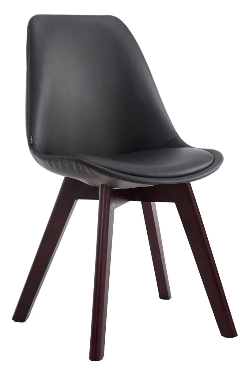 Chaise de salle à manger x1 style scandinave en PVC noir support 4 pieds en bois couleur noyer 10_0003750
