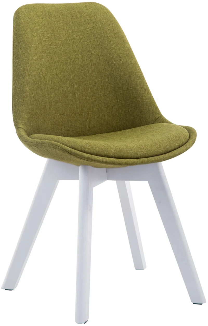 Chaise de salle à manger x1 design scandinave en tissu vert et piètement à 4 pieds en bois blanc 10_0003316