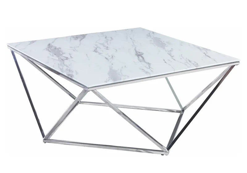Table basse carré chrome marbre blanc - Ilea