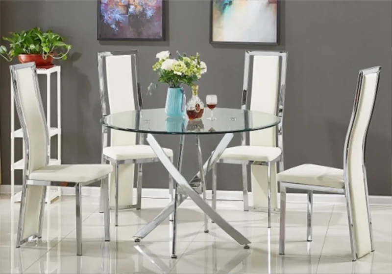 Table ronde 6 chaises chromes - Design