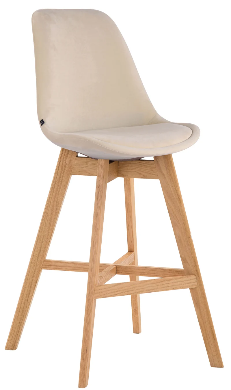Tabouret de bar chaise haute design scandinave moderne en velours crème TDB10375