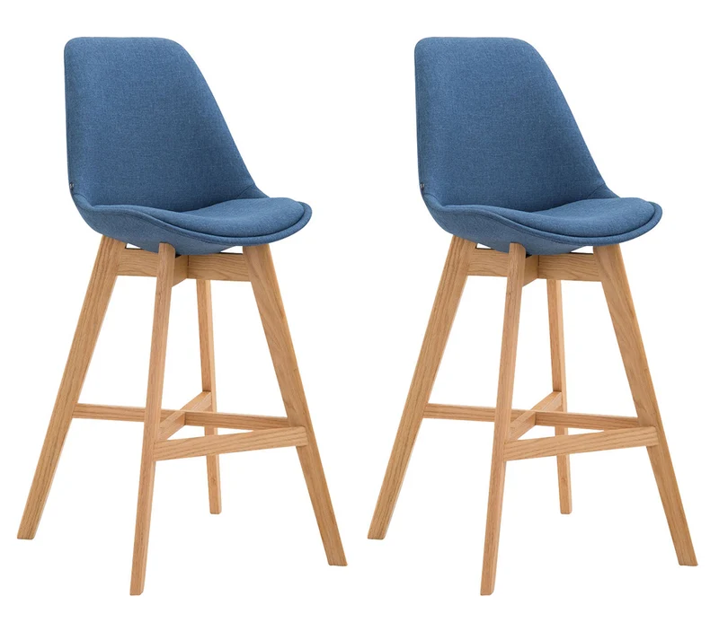 Lot de 2 tabouret de bar chaise haute design moderne en tissu bleu 10_0001295