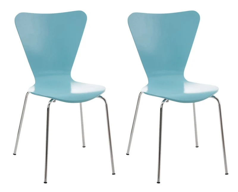 Lot de 2 chaises de séjour bureau en bois bleu et métal CDS10011