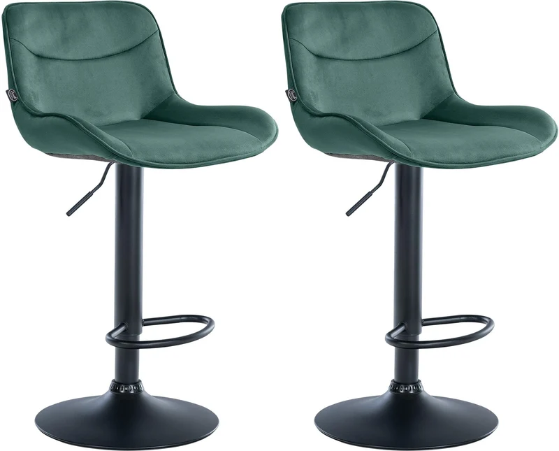 Lot de 2 tabourets de bar pivotant forme ergonomique surpiqûres décoratives en velours vert cadre en métal noir 10_0006602