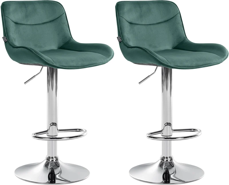 Lot de 2 tabourets de bar pivotant forme ergonomique surpiqûres décoratives en velours vert cadre en métal chromé 10_0006601