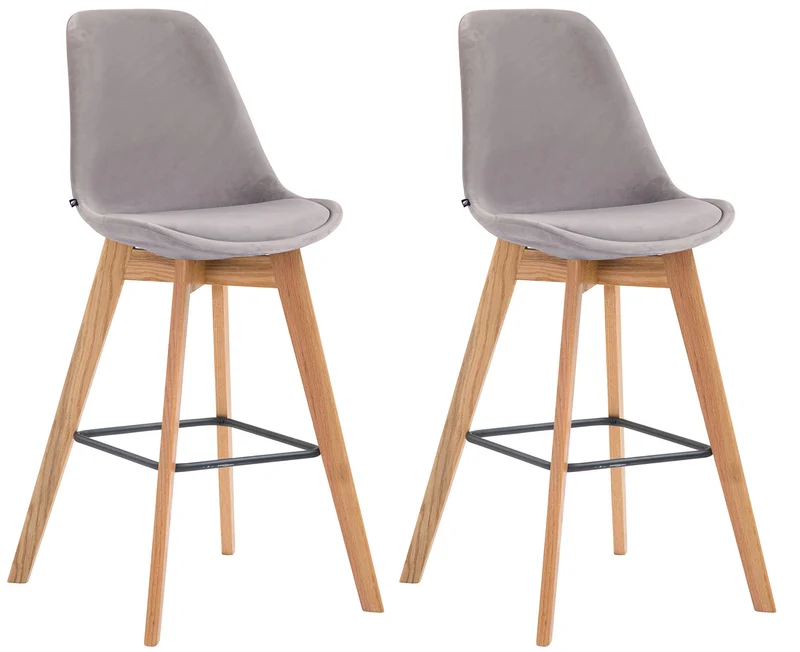 Lot de 2 tabourets de bar style scandinave avec dossier en velours gris et structure en bois naturel 10_0006055