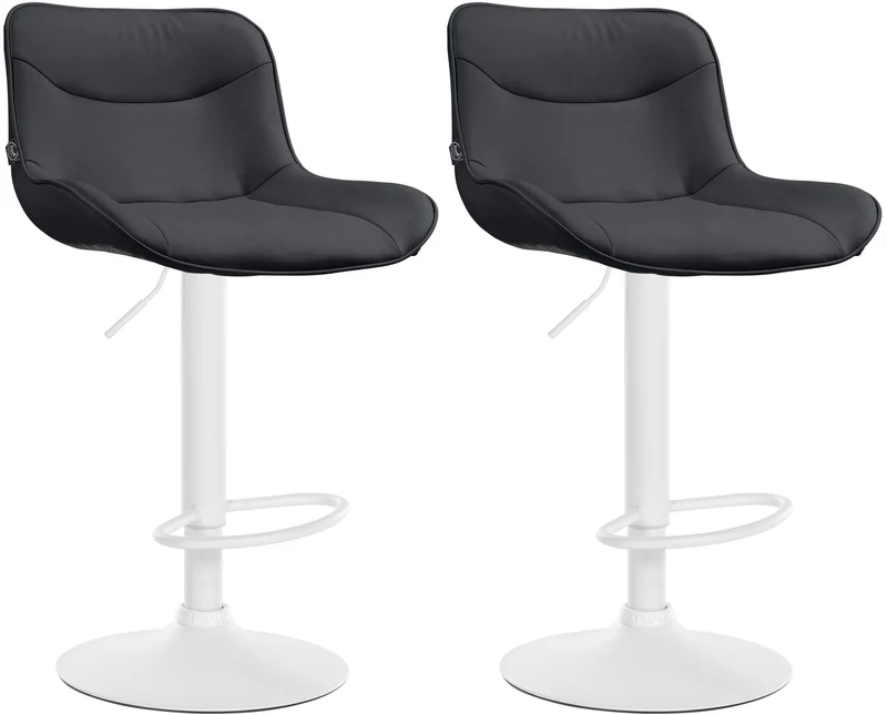Lot de 2 tabourets de bar x1 avec coutures décoratives en PVC noir pied en trompette métal blanc 10_0004458